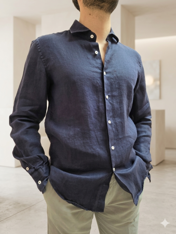 camicia lino blu