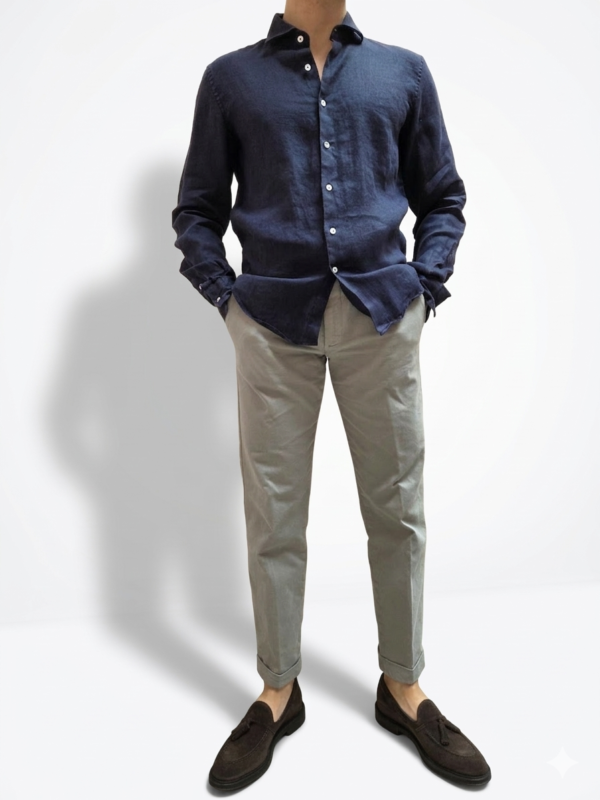 camicia lino blu